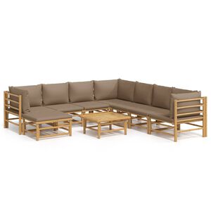vidaXL 9 Piece Garden Lounge Set with Taupe Cushions Bamboo