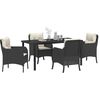 vidaXL Garden Dining Set with Cushion 5 pcs Black Poly Rattan
