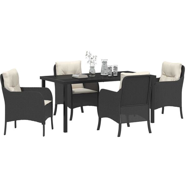 vidaXL Garden Dining Set with Cushion 5 pcs Black Poly Rattan