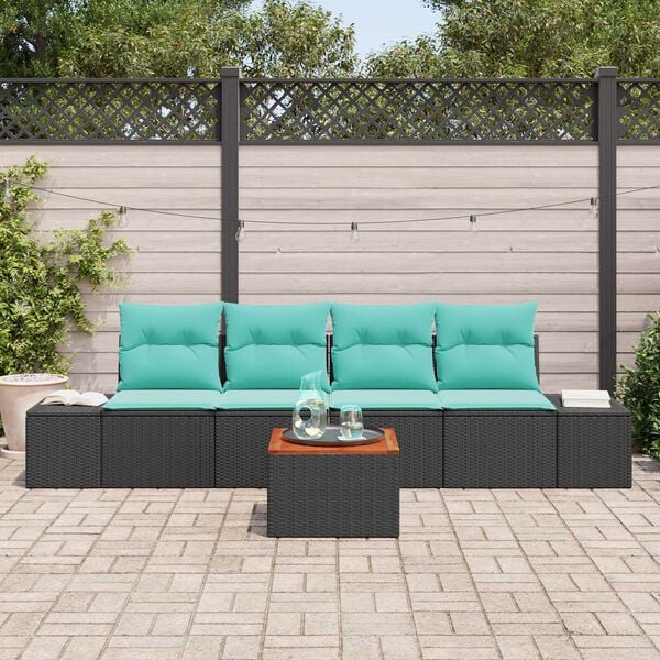 vidaXL Garden Sofa Set 5 pcs Black, turquoise