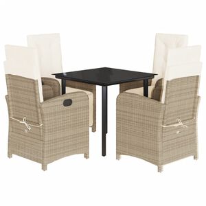 vidaXL 5 Piece Garden Dining Set with Cushions Beige Poly Rattan