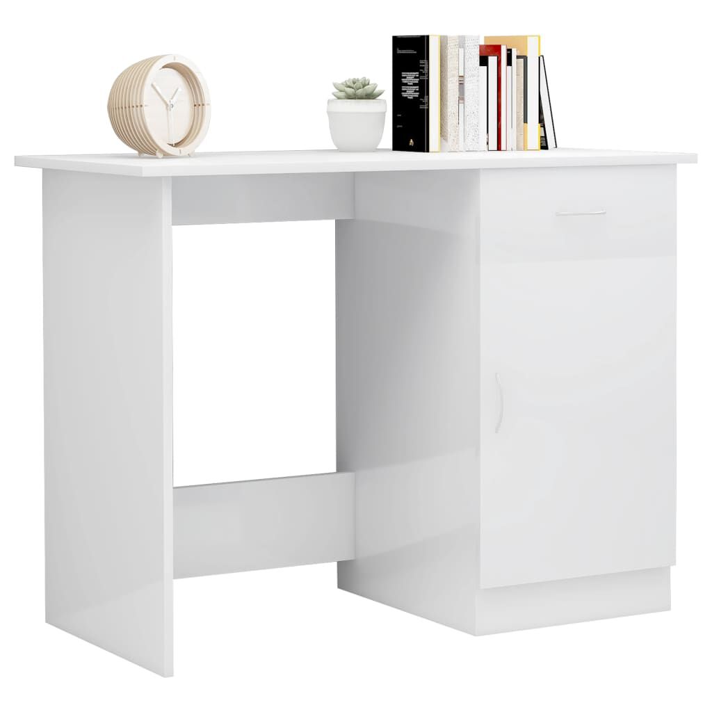 vidaXL Desk High Gloss White 100x50x76 cm Engineered Wood