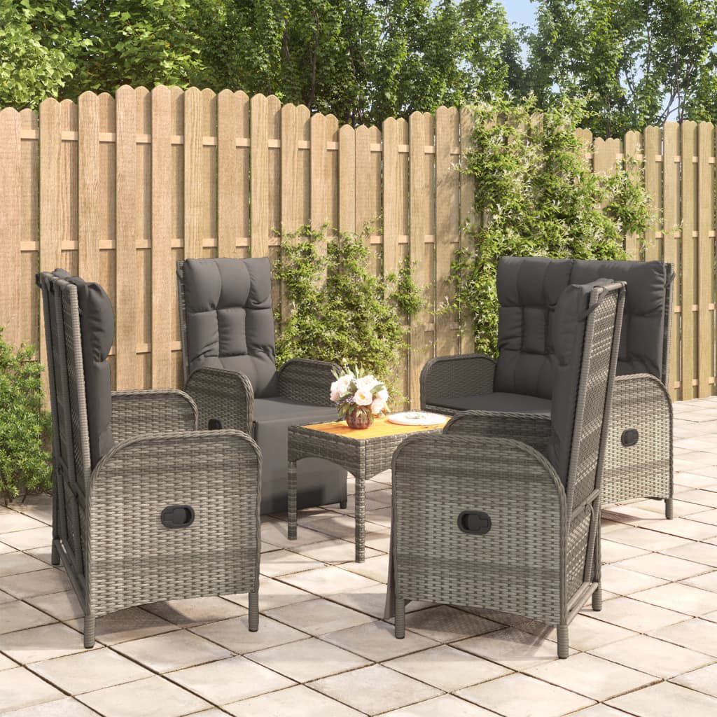 vidaXL 5 Piece Garden Dining Set with Cushions Grey Poly Rattan