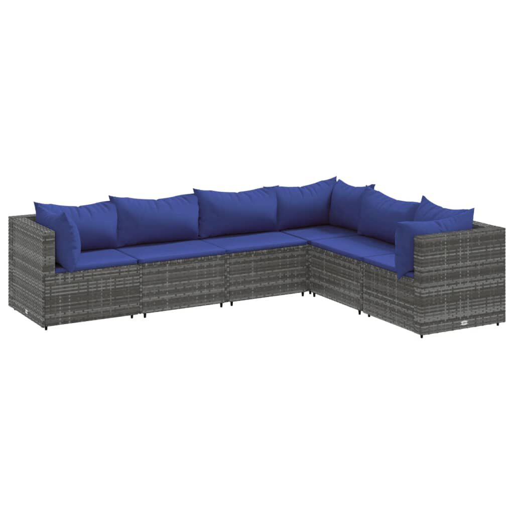 vidaXL 6 Piece Garden Lounge Set with Cushions Grey Poly Rattan