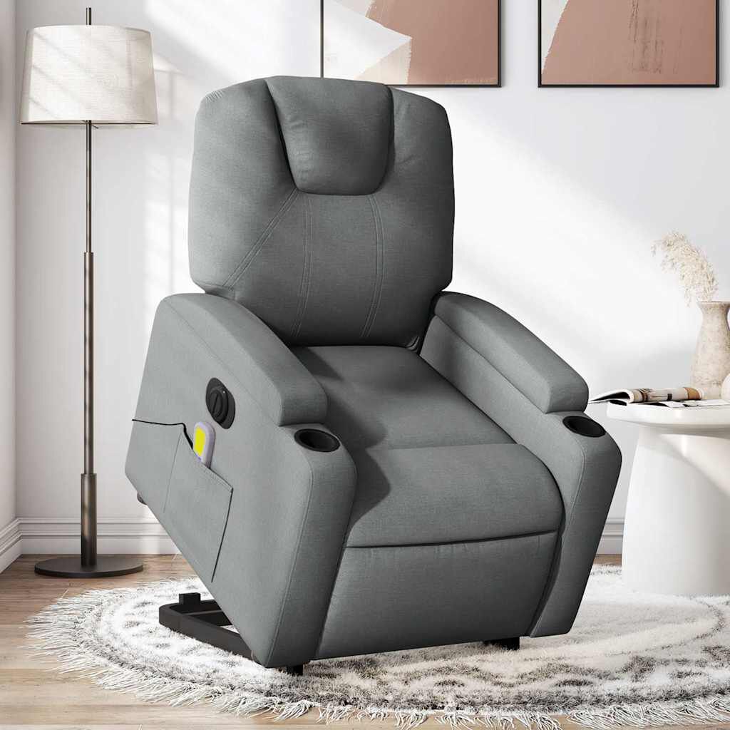 vidaXL Electric Stand up Massage Recliner Chair Dark Grey Fabric