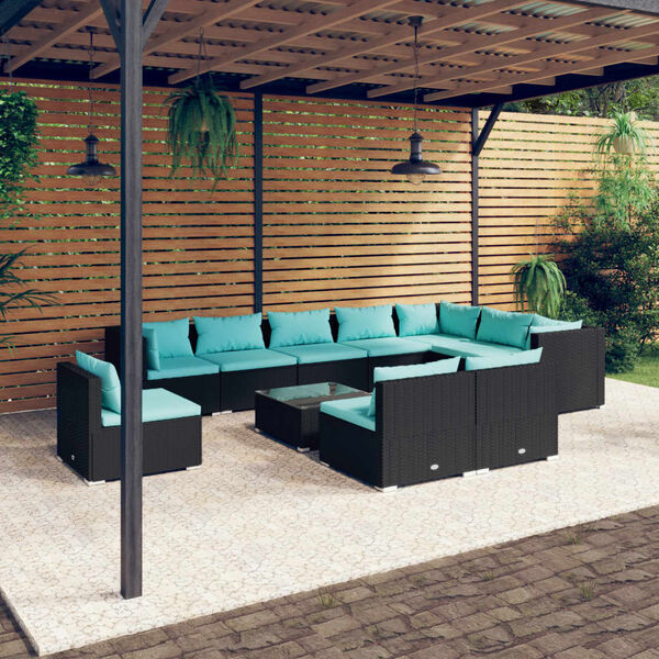 vidaXL 11 Piece Garden Lounge Set with Cushions Poly Rattan Black
