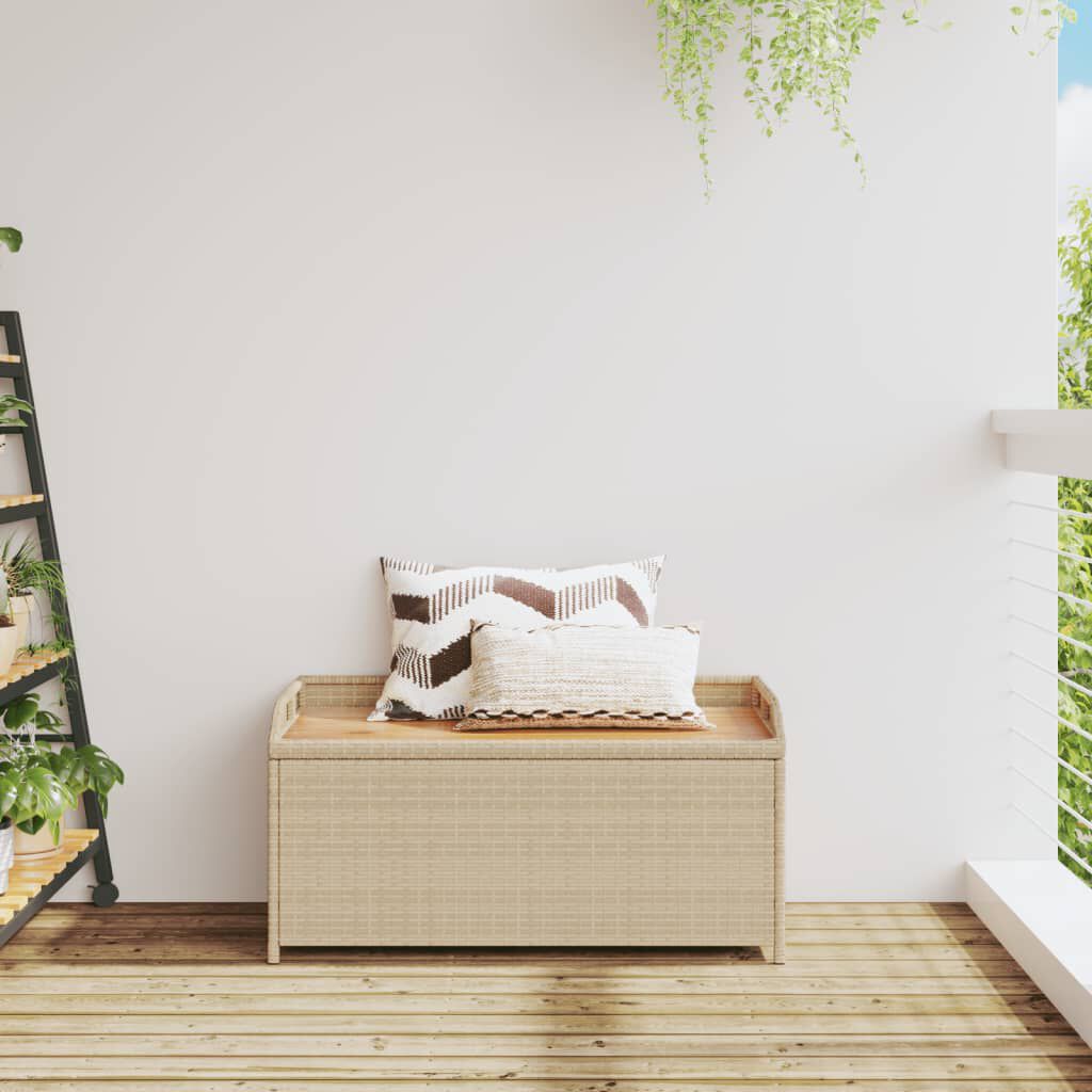 vidaXL Storage Bench Mix Beige 100x50x52 cm Poly Rattan and Acacia Wood