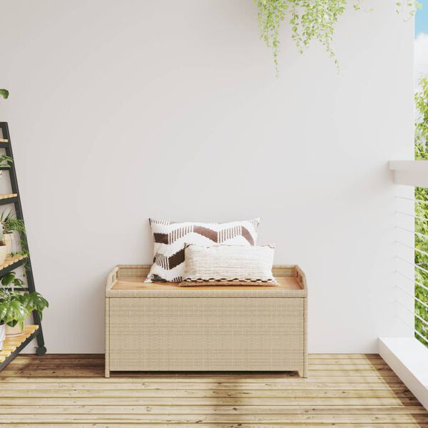 vidaXL Storage Bench Mix Beige 100x50x52 cm Poly Rattan and Acacia Wood