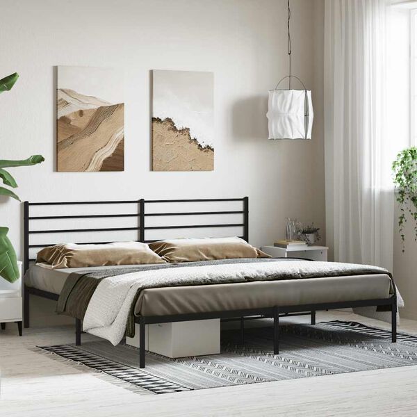 vidaXL Metal Bed Frame without Mattress with Headboard Black 183x213cm