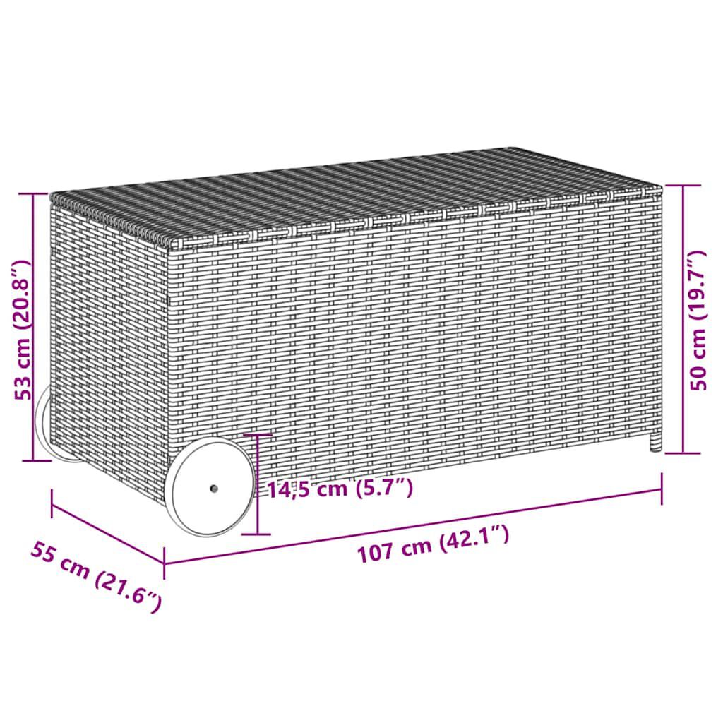 vidaXL Garden Storage Box with Wheels Grey 190L Poly Rattan