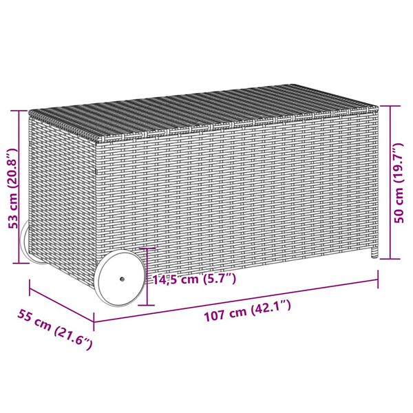vidaXL Garden Storage Box with Wheels Grey 190L Poly Rattan
