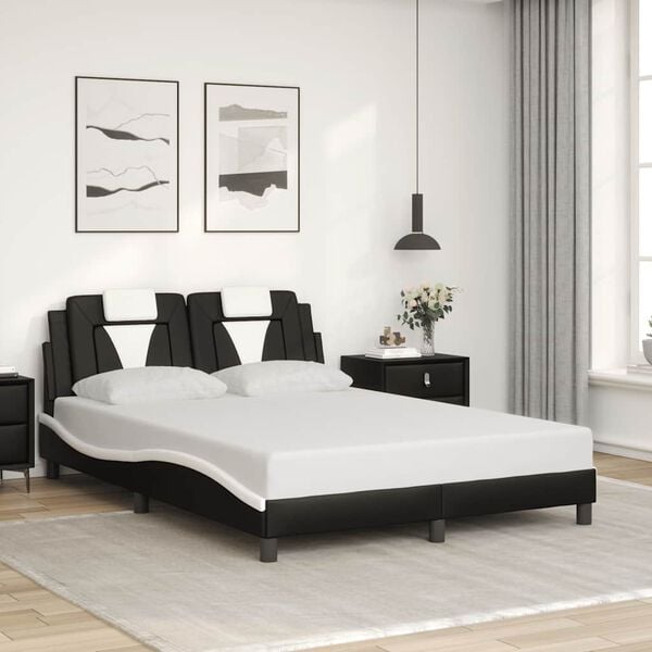 vidaXL Bed Frame "Viana" without Mattress Black and White 137x190 cm Double Faux Leather