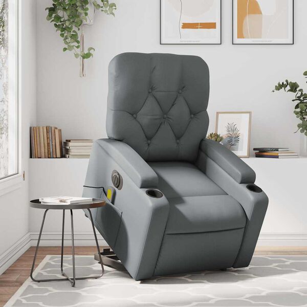 vidaXL Electric Stand up Massage Recliner Chair Grey Faux Leather