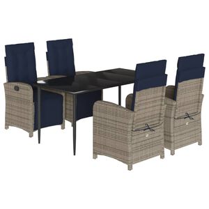 vidaXL 5 Piece Garden Dining Set with Cushions Grey Poly Rattan