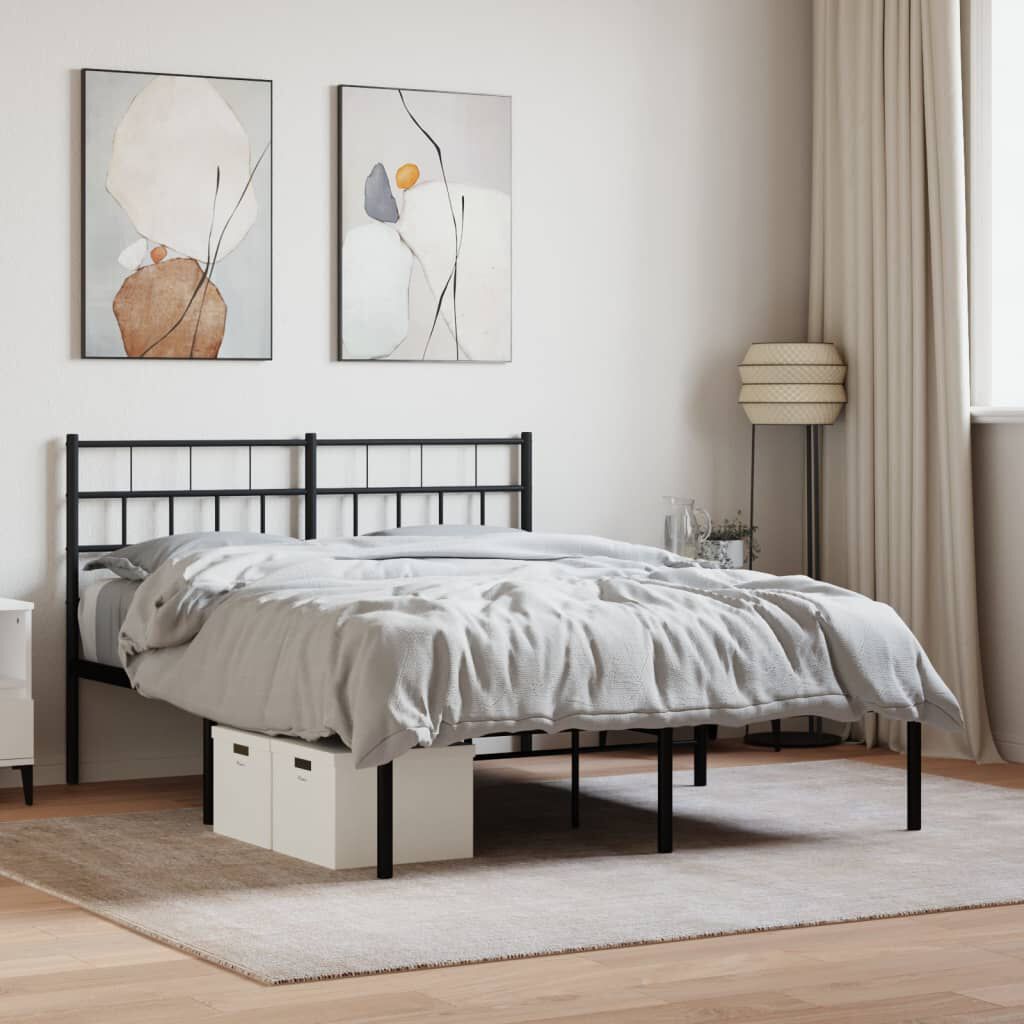 vidaXL Metal Bed Frame without Mattress with Headboard Black 150x200cm