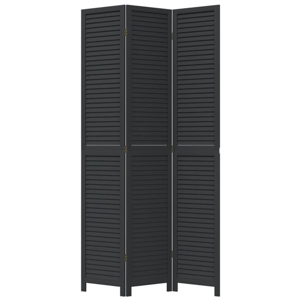 vidaXL Room Divider&nbsp;3 Panels Black Solid Wood Paulownia
