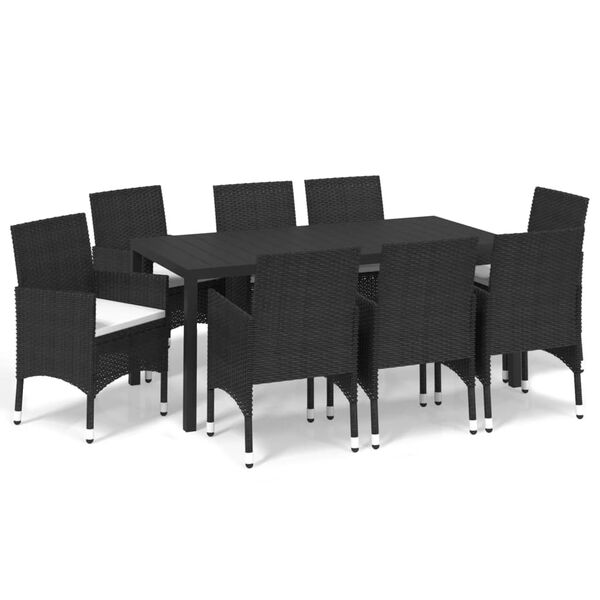 vidaXL 9 Piece Garden Dining Set with Cushions Poly Rattan Black