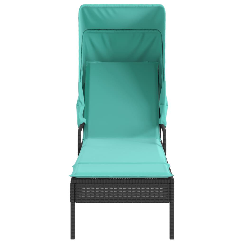 vidaXL Sun Lounger with Canopy and Table Black Poly Rattan