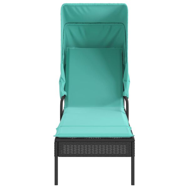 vidaXL Sun Lounger with Canopy and Table Black Poly Rattan