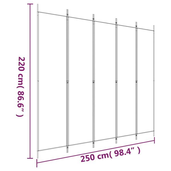 vidaXL 5-Panel Room Divider White 250x220 cm Fabric