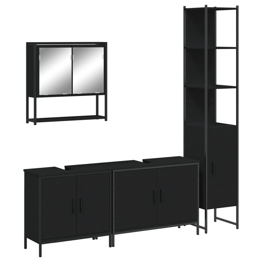 vidaXL 4 Piece Bathroom Furniture Set Black Engineered Wood