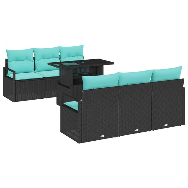 vidaXL 7 Piece Garden Sofa Set with Cushions Black Poly Rattan