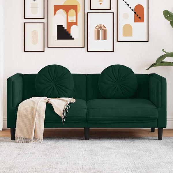 vidaXL Sofa with Cushions 2-Seater Dark Green Velvet