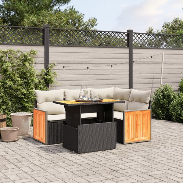 vidaXL 5 Piece Garden Sofa Set with Cushions Black Poly Rattan