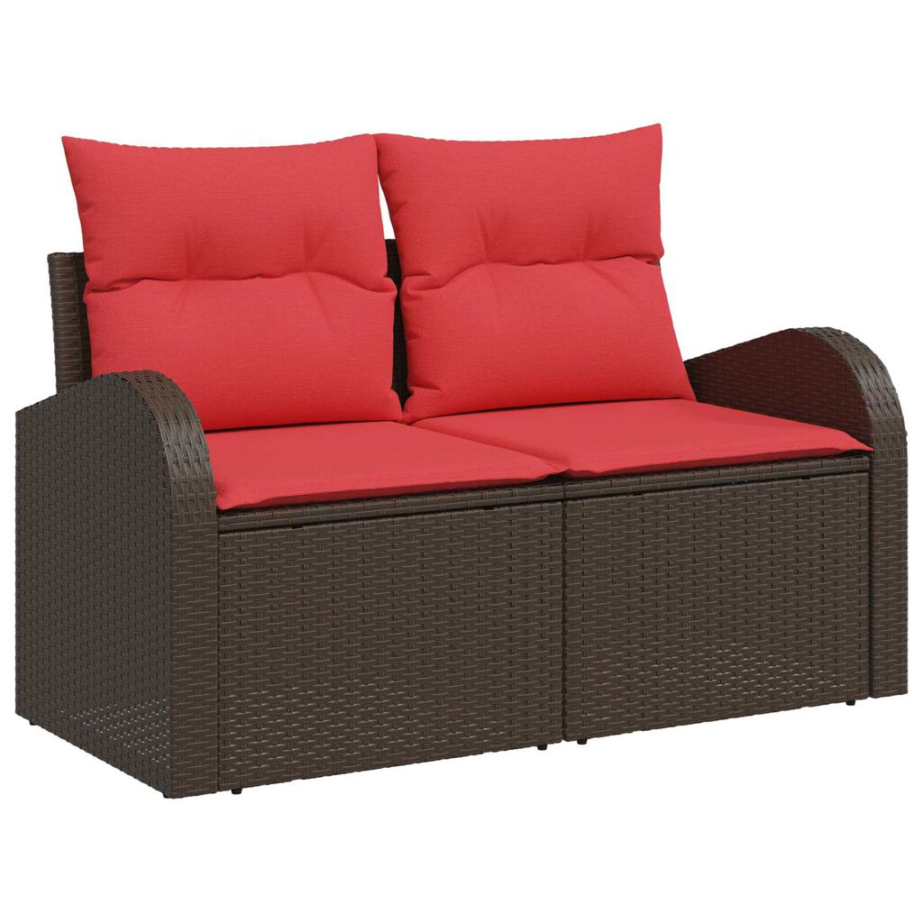 vidaXL 2-Seater Garden Sofa with Cushions Brown Poly Rattan