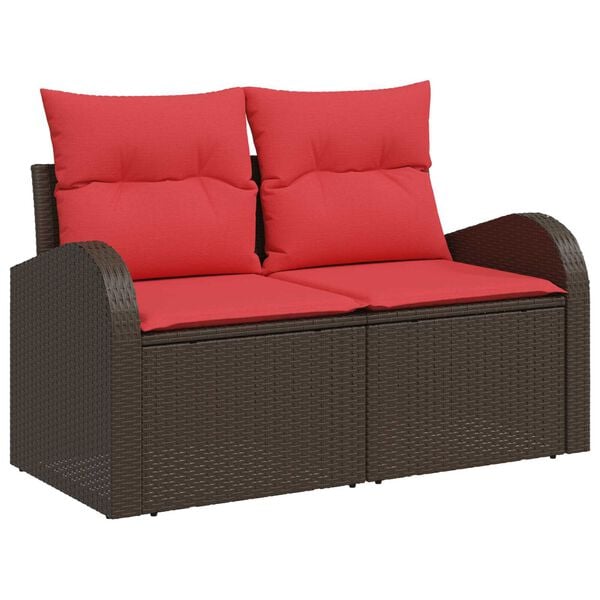 vidaXL 2-Seater Garden Sofa with Cushions Brown Poly Rattan