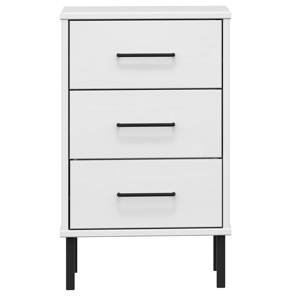 vidaXL Bedside Cabinet with Metal Legs White Solid Wood Pine OSLO