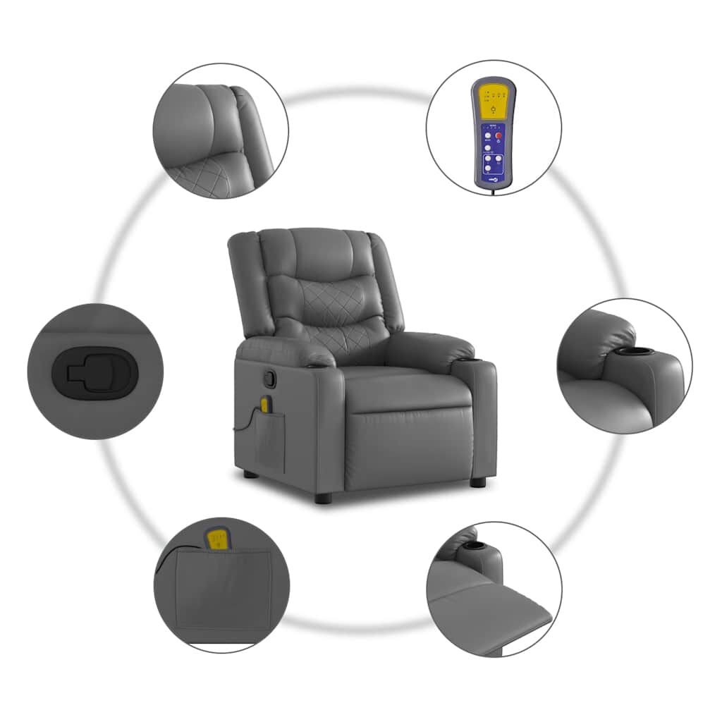 vidaXL Stand up Massage Recliner Chair Grey Faux Leather