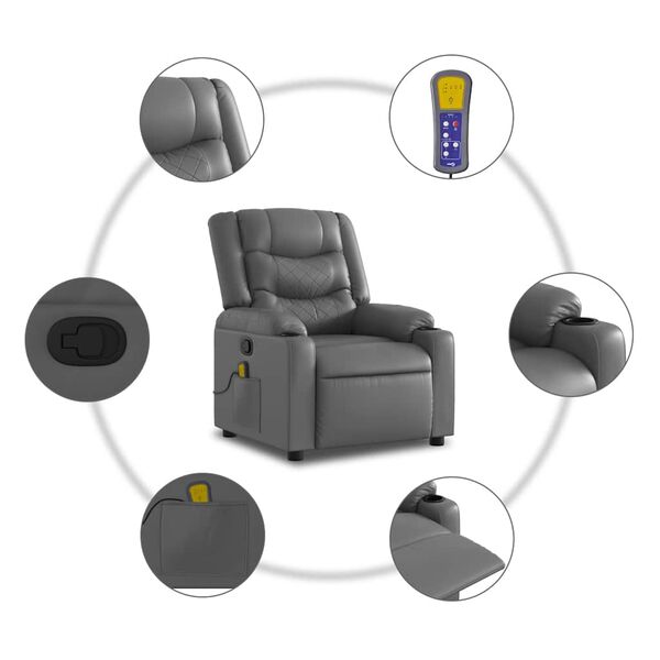 vidaXL Stand up Massage Recliner Chair Grey Faux Leather