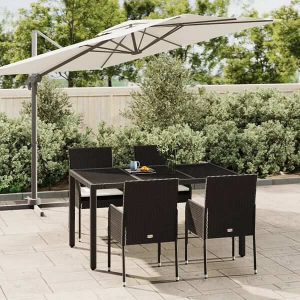 vidaXL 5 Piece Garden Dining Set with Cushions Black Poly Rattan