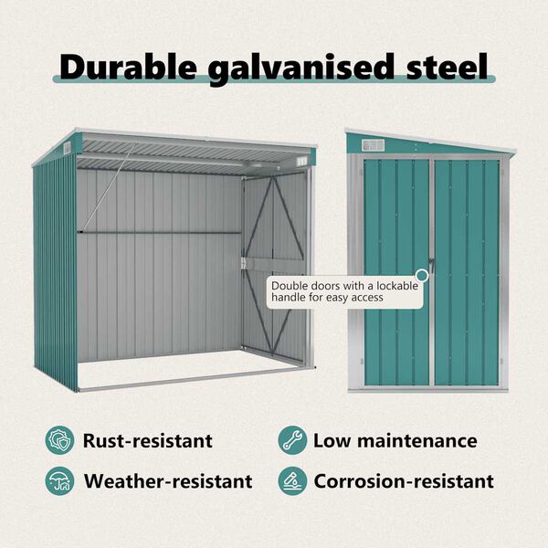 vidaXL Wall-mounted Garden Shed Green 118x194x178 cm Galvanised Steel