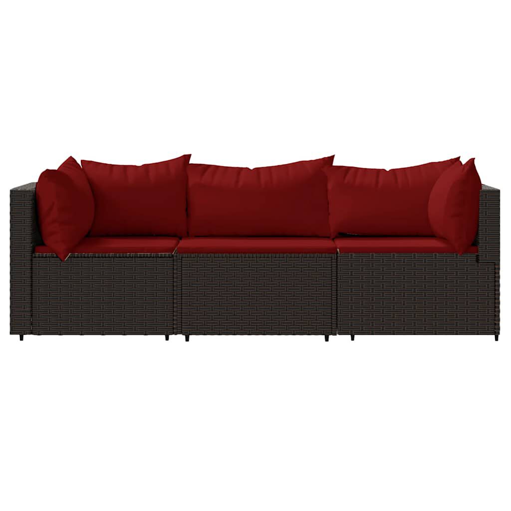 vidaXL 3 Piece Garden Lounge Set with Cushions Brown Poly Rattan