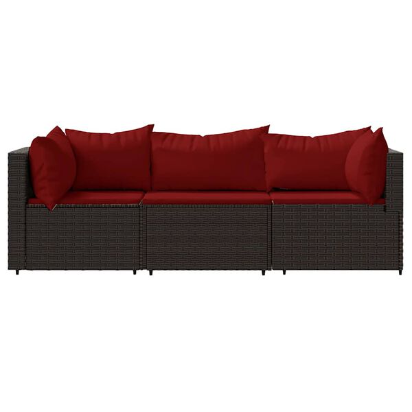 vidaXL 3 Piece Garden Lounge Set with Cushions Brown Poly Rattan