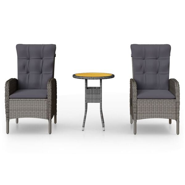 vidaXL 3 Piece Garden Bistro Set Poly Rattan Grey