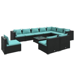 vidaXL 11 Piece Garden Lounge Set with Cushions Poly Rattan Black