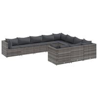 vidaXL 10 Piece Garden Sofa Set with Cushions Grey Poly Rattan