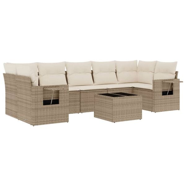 vidaXL 8 Piece Garden Sofa Set with Cushions Beige Poly Rattan