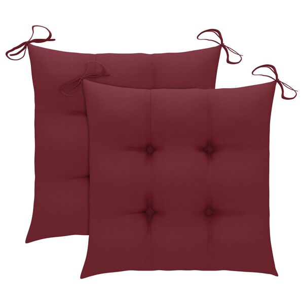vidaXL Garden Chairs with Wine Red Cushions 2 pcs Solid Teak Wood (41999+314887)