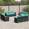 vidaXL 12 Piece Garden Sofa Set with Cushions Black Poly Rattan