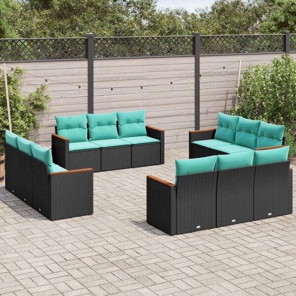 vidaXL 12 Piece Garden Sofa Set with Cushions Black Poly Rattan