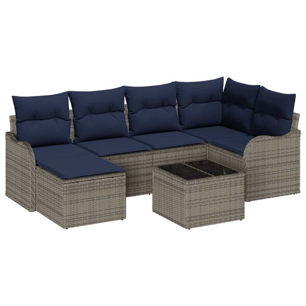 vidaXL 7 Piece Garden Sofa Set with Cushions Grey Poly Rattan