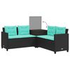 vidaXL Garden Sofa with Table and Cushions L-Shaped Black Poly Rattan