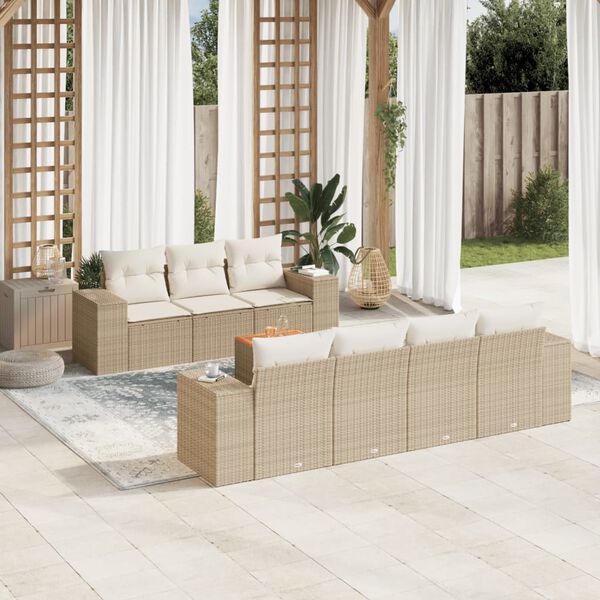 vidaXL 8 Piece Garden Sofa Set with Cushions Beige Poly Rattan