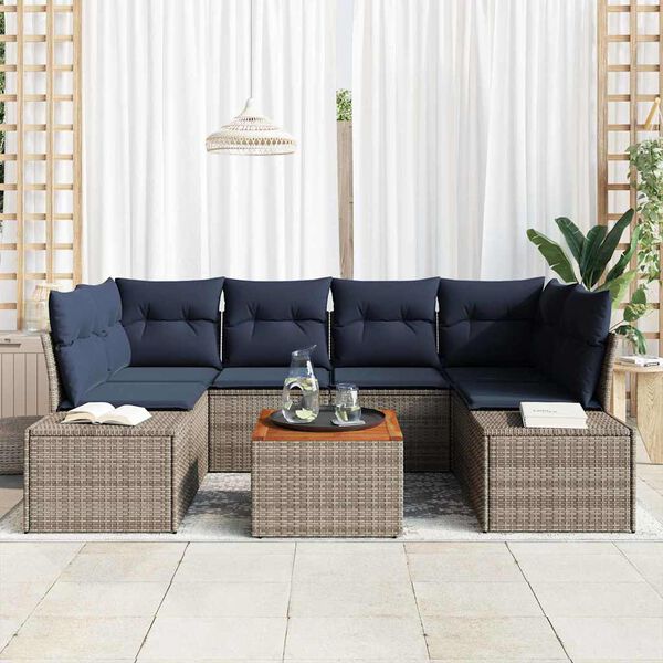 vidaXL Garden Sofa Set with Cushion 7 pcs Grey Poly rattan