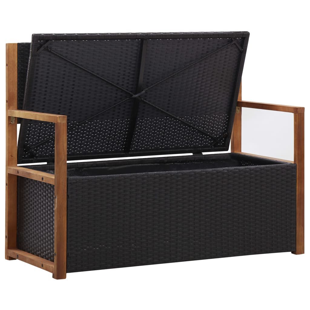 vidaXL Storage Bench 115 cm Poly Rattan and Solid Acacia Wood Black