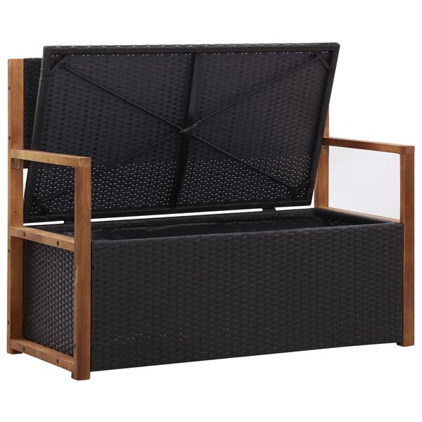 vidaXL Storage Bench 115 cm Poly Rattan and Solid Acacia Wood Black